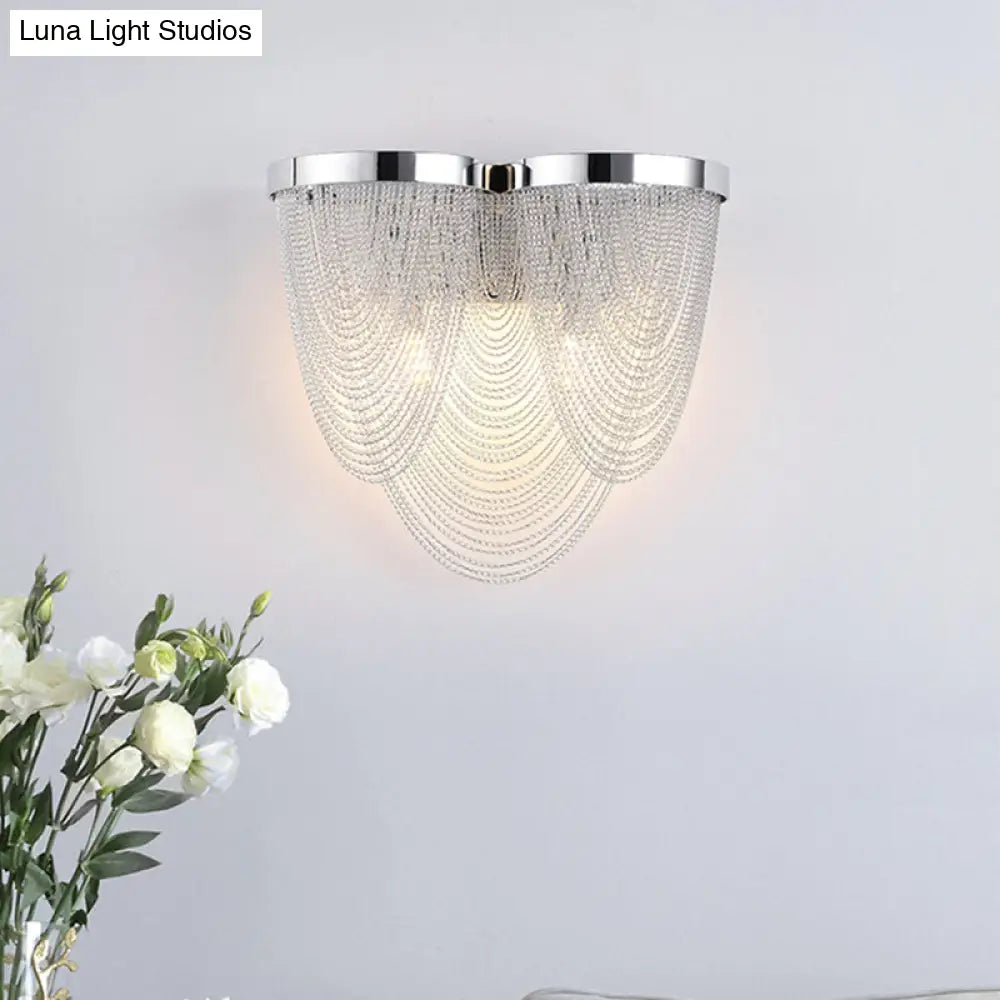 DecorBites™ Modern Silver Tassel Wall Light with Rippling Chain Design - 2-Bulb Aluminum Sconce for Sitting Room Vogue Lighting