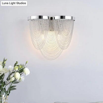 DecorBites™ Modern Silver Tassel Wall Light with Rippling Chain Design - 2-Bulb Aluminum Sconce for Sitting Room Vogue Lighting