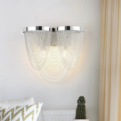 DecorBites™ Modern Silver Tassel Wall Light with Rippling Chain Design - 2-Bulb Aluminum Sconce for Sitting Room Vogue Lighting