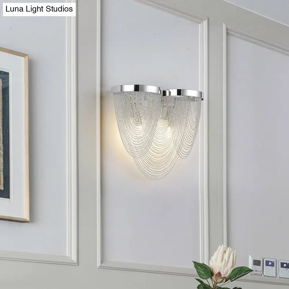 DecorBites™ Modern Silver Tassel Wall Light with Rippling Chain Design - 2-Bulb Aluminum Sconce for Sitting Room Vogue Lighting
