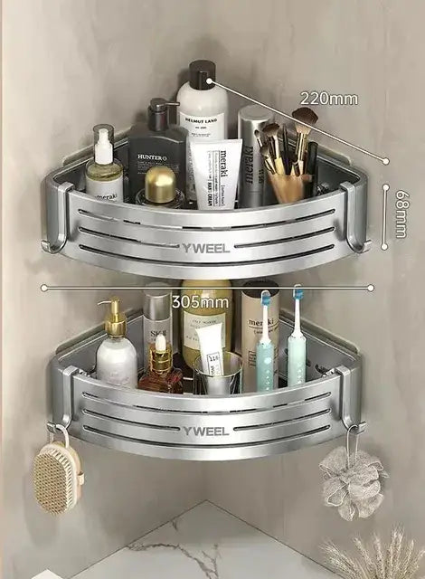 Modern silver two tier corner shelf organizer bathroom storage rack