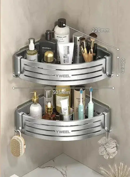 Modern silver two tier corner shelf organizer bathroom storage rack
