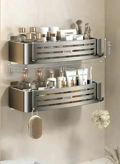 Modern silver two tier corner shelf organizer bathroom storage rack