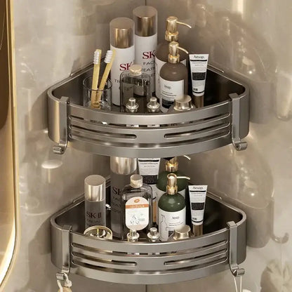 Modern silver two tier corner shelf organizer bathroom storage rack