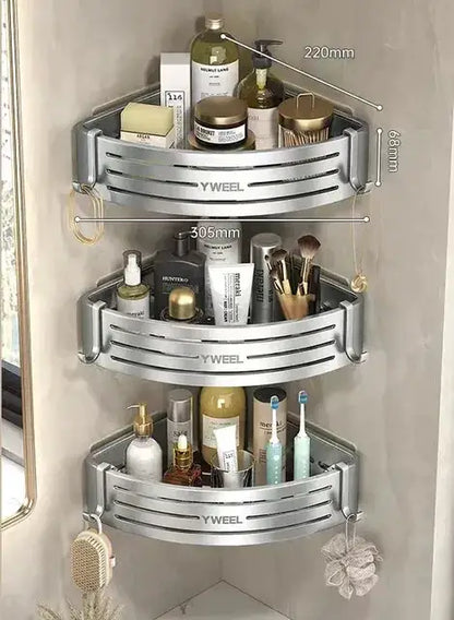 Modern silver two tier corner shelf organizer bathroom storage rack