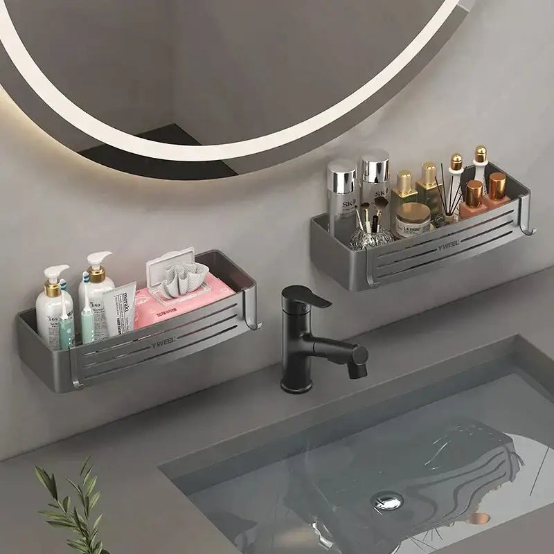 Modern silver two tier corner shelf organizer bathroom storage rack