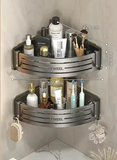 Modern silver two tier corner shelf organizer bathroom storage rack