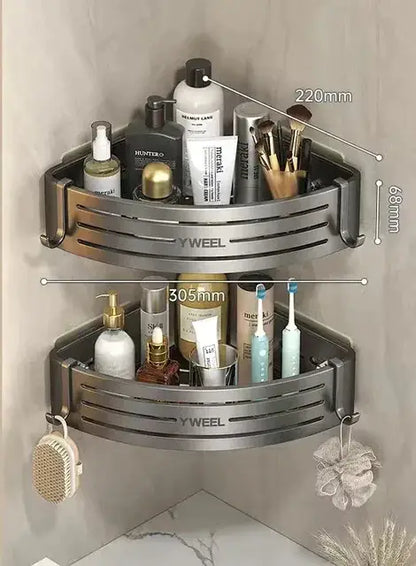 Modern silver two tier corner shelf organizer bathroom storage rack