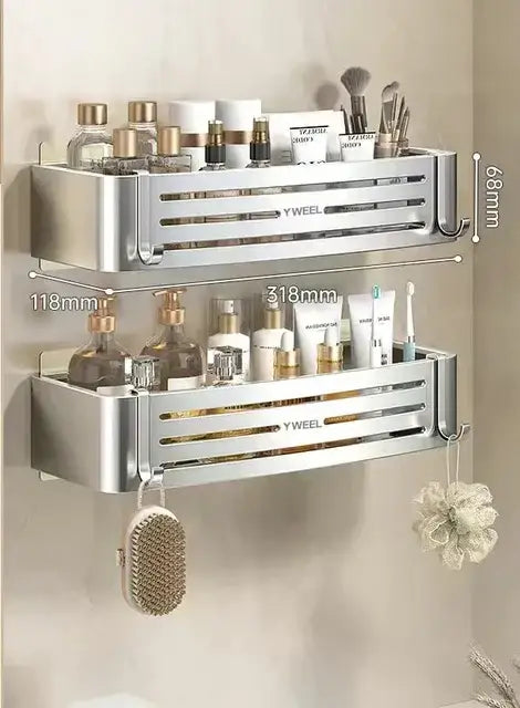 Modern silver two tier corner shelf organizer bathroom storage rack