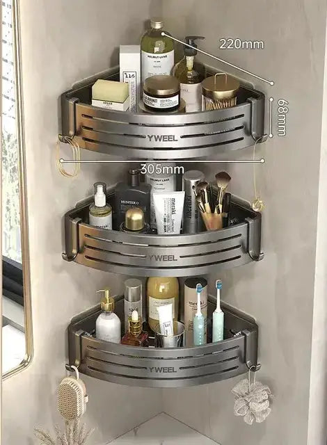 Modern silver two tier corner shelf organizer bathroom storage rack