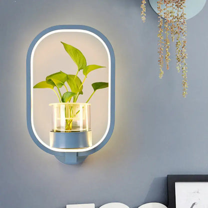 Modern silver wall light with plant pot – bedroom led sconce