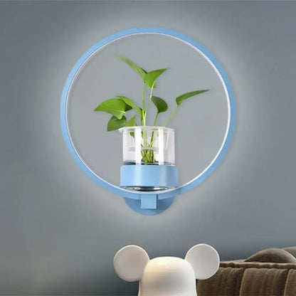 Modern silver wall light with plant pot – bedroom led sconce