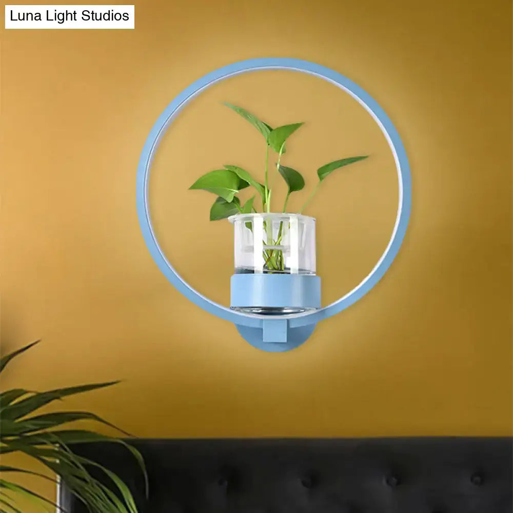 Modern silver wall light with plant pot – bedroom led sconce