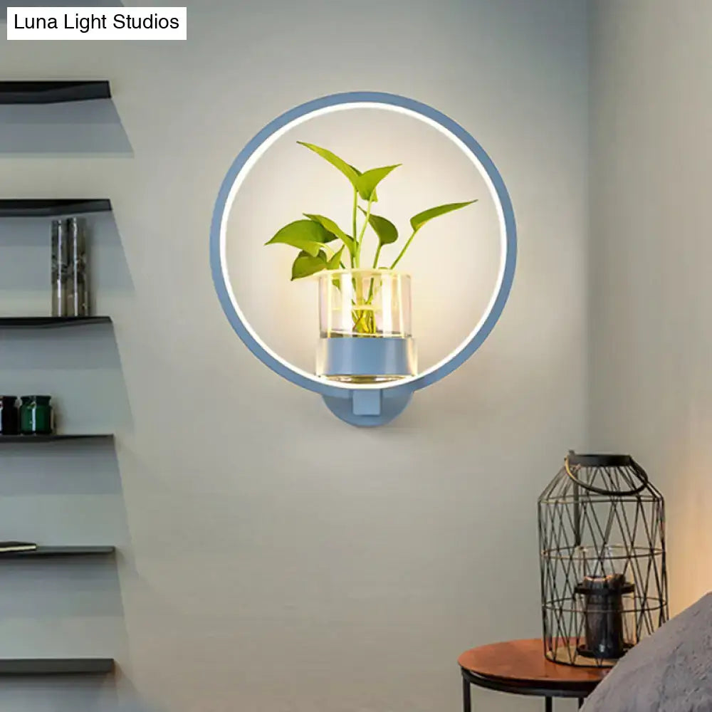 Modern silver wall light with plant pot – bedroom led sconce