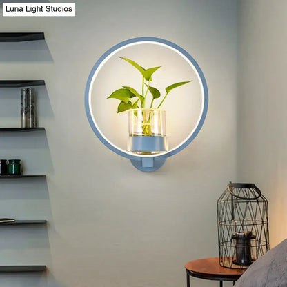 Modern silver wall light with plant pot – bedroom led sconce