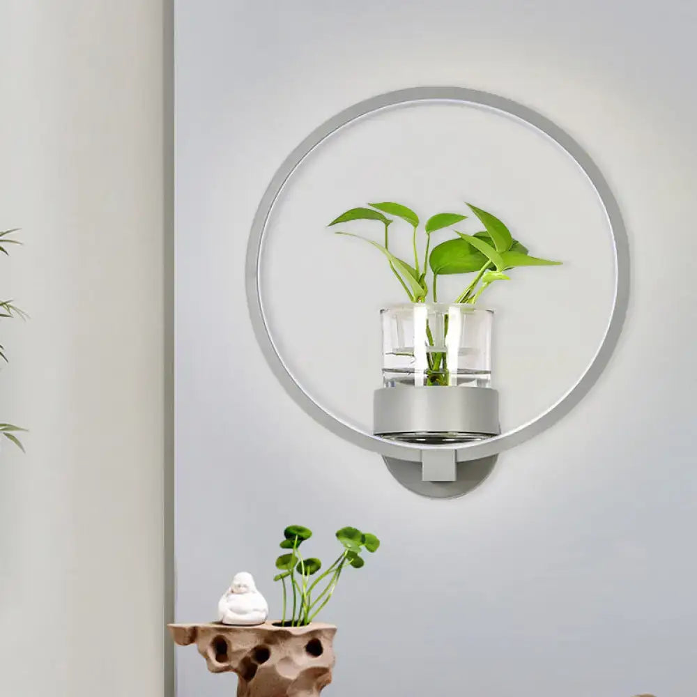 Modern silver wall light with plant pot – bedroom led sconce
