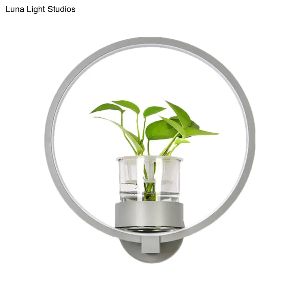 Modern silver wall light with plant pot – bedroom led sconce