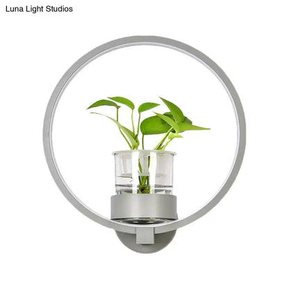 Modern silver wall light with plant pot – bedroom led sconce