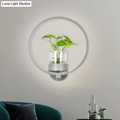 Modern silver wall light with plant pot – bedroom led sconce