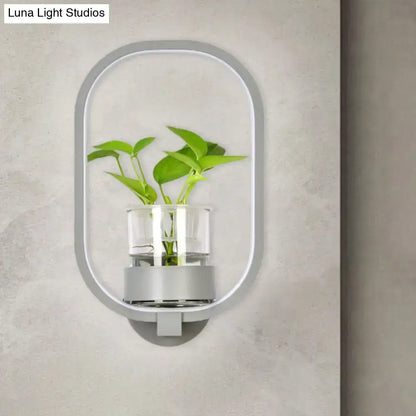 Modern silver wall light with plant pot – bedroom led sconce