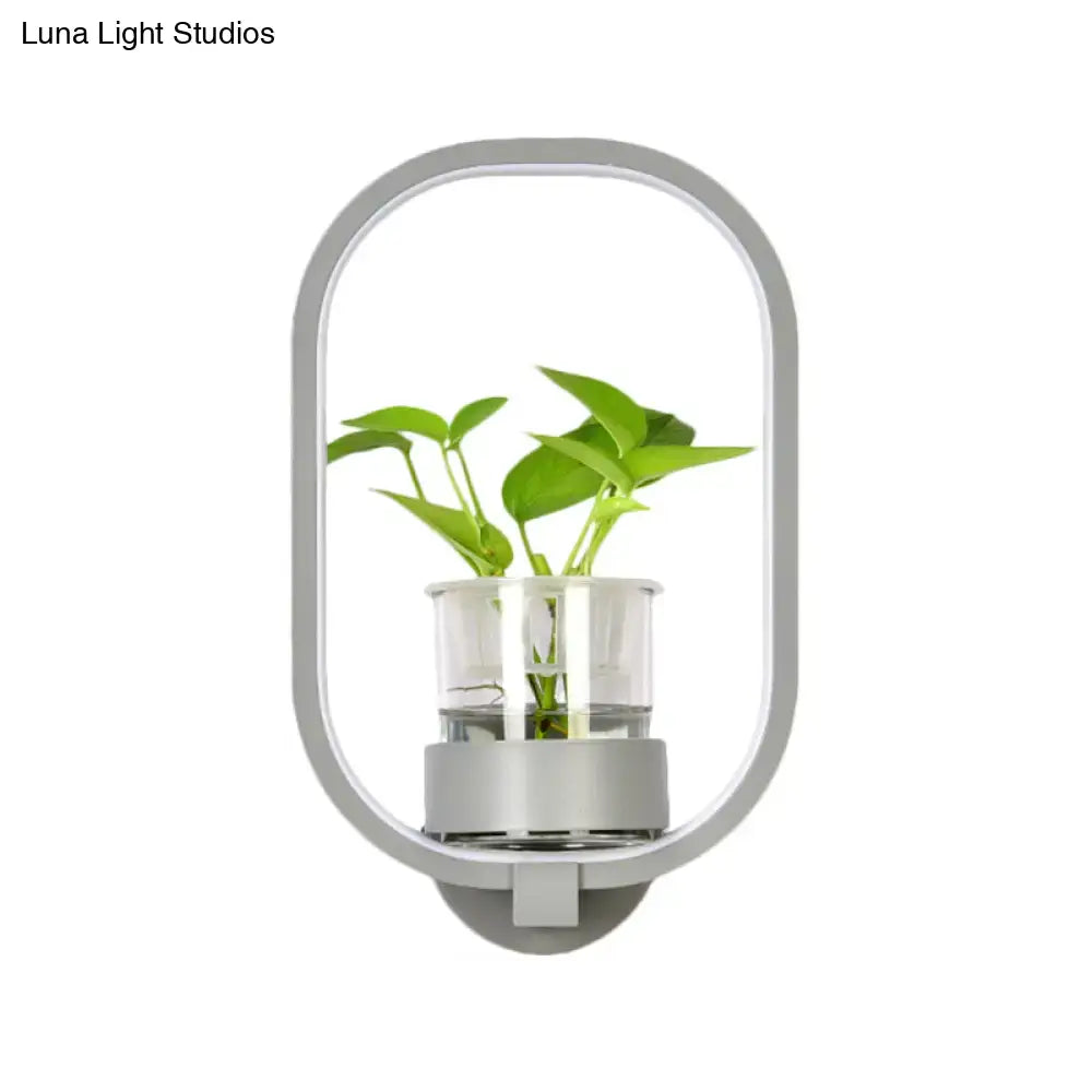Modern silver wall light with plant pot – bedroom led sconce