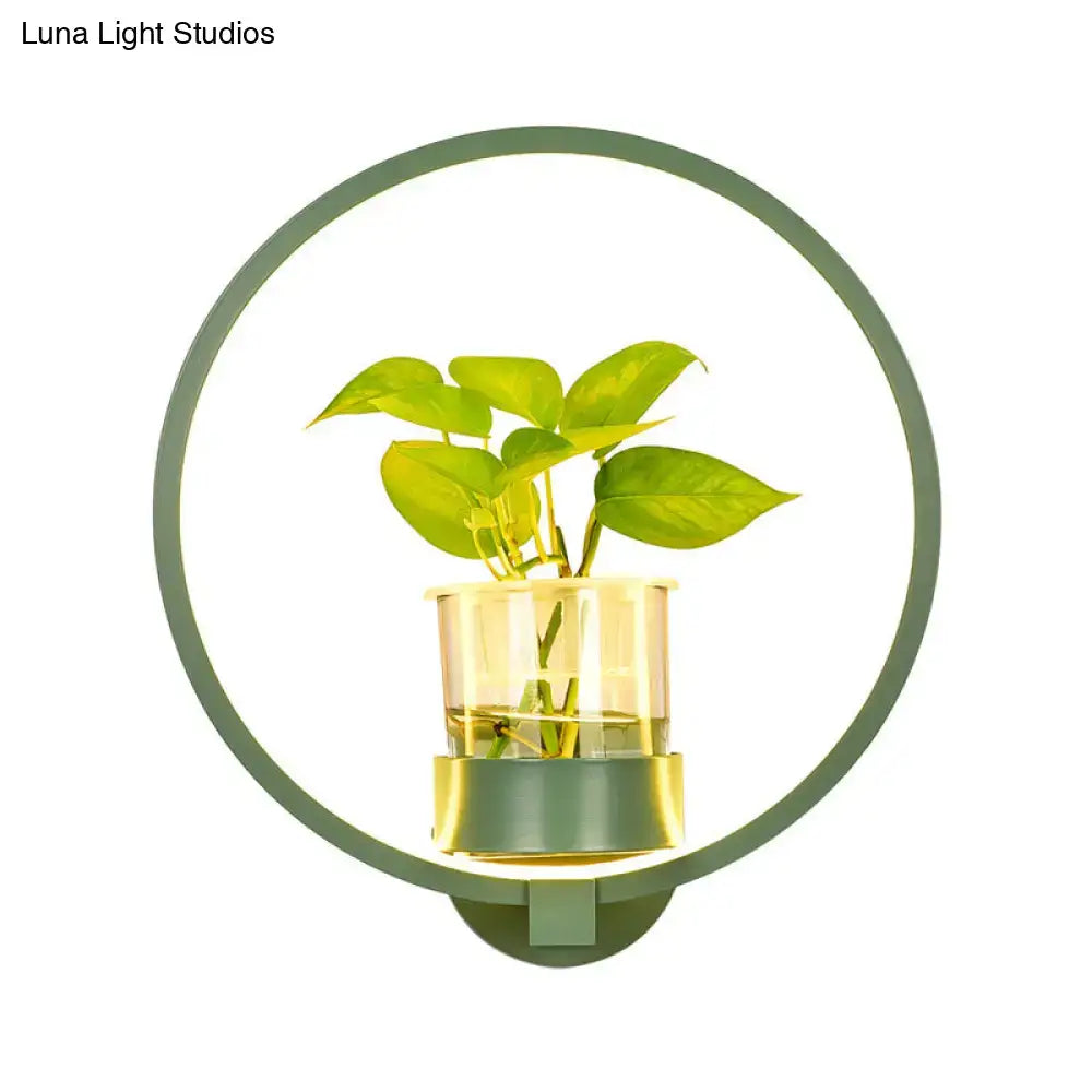 Modern silver wall light with plant pot – bedroom led sconce