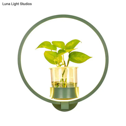 Modern silver wall light with plant pot – bedroom led sconce