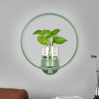 Modern silver wall light with plant pot – bedroom led sconce