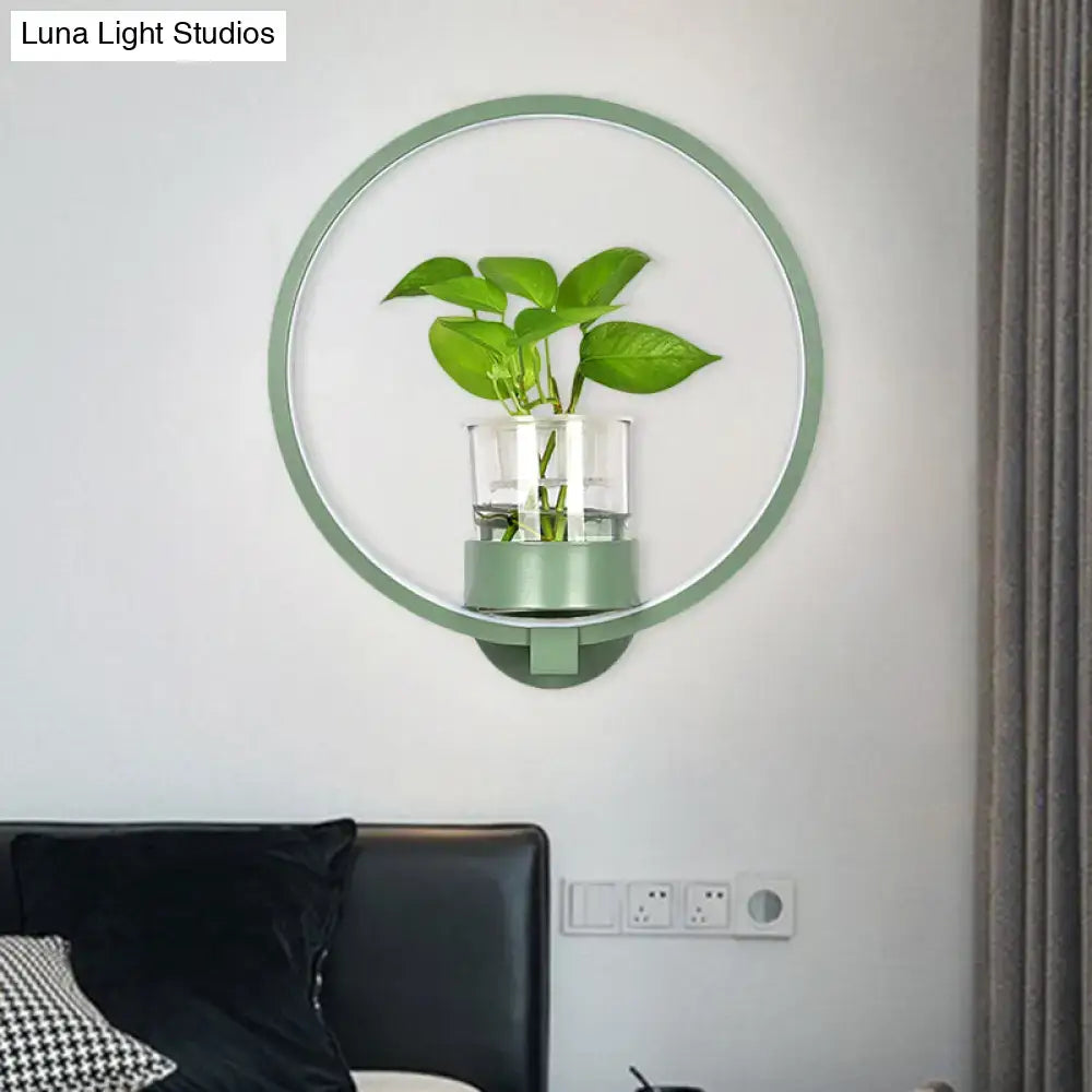Modern silver wall light with plant pot – bedroom led sconce