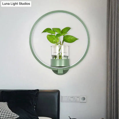 Modern silver wall light with plant pot – bedroom led sconce