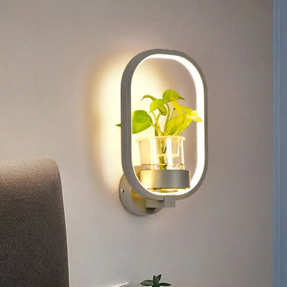 Modern silver wall light with plant pot – bedroom led sconce