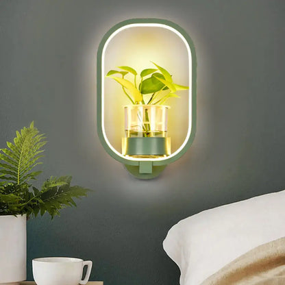 Modern silver wall light with plant pot – bedroom led sconce