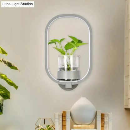 Modern silver wall light with plant pot – bedroom led sconce