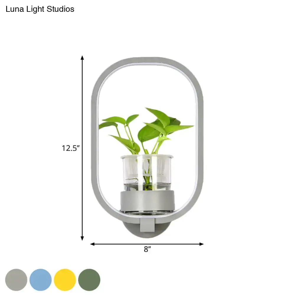 Modern silver wall light with plant pot – bedroom led sconce