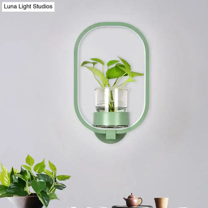 Modern silver wall light with plant pot – bedroom led sconce