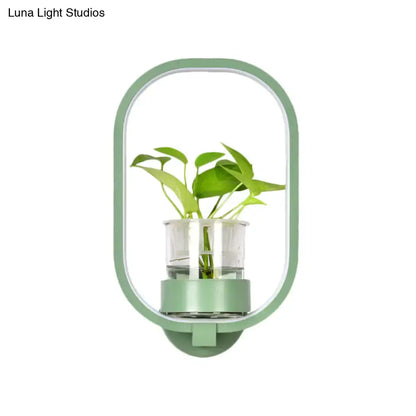 Modern silver wall light with plant pot – bedroom led sconce