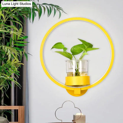 Modern silver wall light with plant pot – bedroom led sconce
