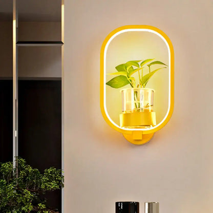 Modern silver wall light with plant pot – bedroom led sconce