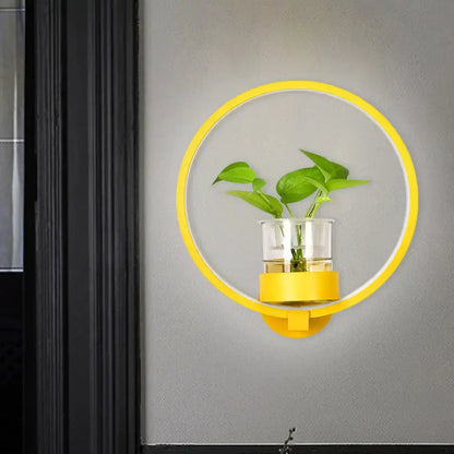 Modern silver wall light with plant pot – bedroom led sconce