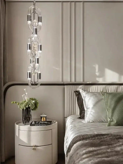 Modern silver & white crystal gold chain chandelier dining room light