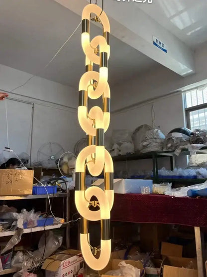 Modern silver & white crystal gold chain chandelier dining room light