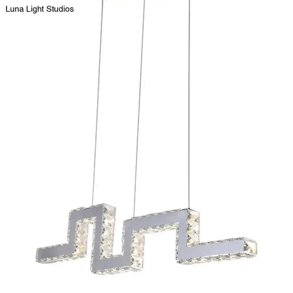 Modern silver zigzag crystal encrusted led island lamp kitchen pendant