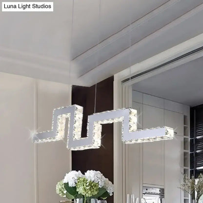 Modern silver zigzag crystal encrusted led island lamp kitchen pendant