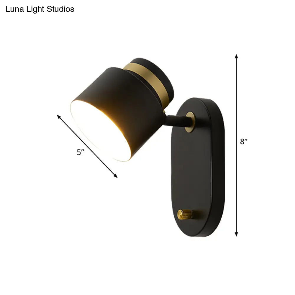 DecorBites™ Modern Small Drum Wall Sconce with Rotatable LED Light - Black and Gold