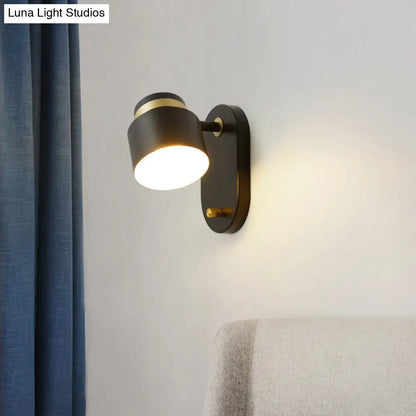DecorBites™ Modern Small Drum Wall Sconce with Rotatable LED Light - Black and Gold
