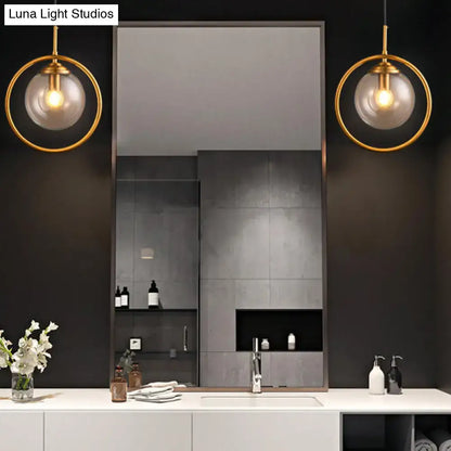 Modern smoke gray & clear glass globe sconce bedroom wall light