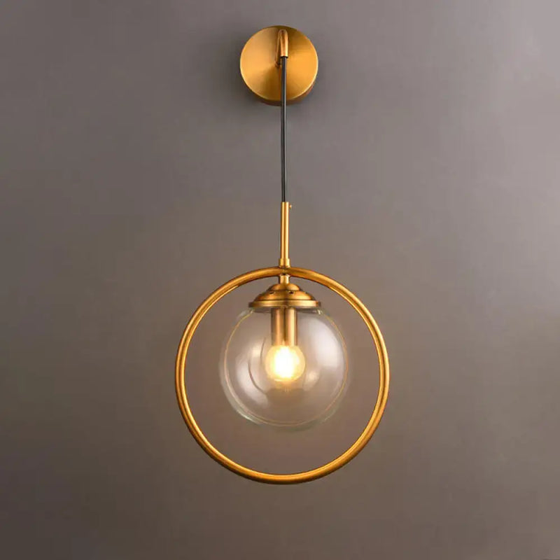Modern smoke gray & clear glass globe sconce bedroom wall light
