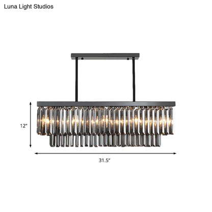 DecorBites™ Modern Smoke Gray Crystal Block Island Lamp Chandelier - 10 Lights, Rectangle Shape, 31.5"/39" Wide, Black-Hanging