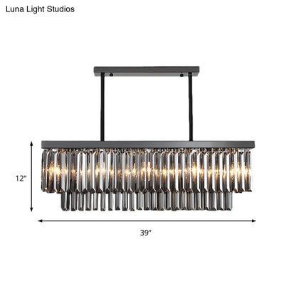 DecorBites™ Modern Smoke Gray Crystal Block Island Lamp Chandelier - 10 Lights, Rectangle Shape, 31.5"/39" Wide, Black-Hanging