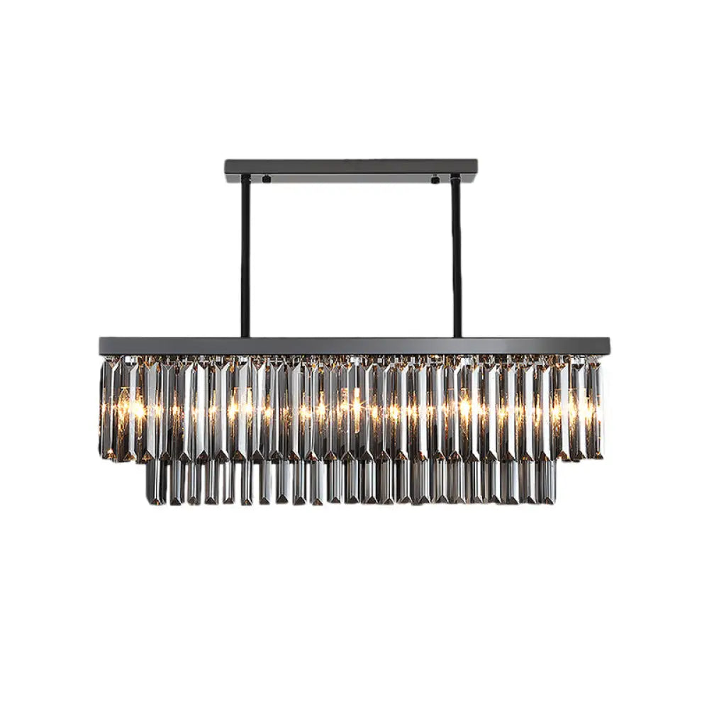 DecorBites™ Modern Smoke Gray Crystal Block Island Lamp Chandelier - 10 Lights, Rectangle Shape, 31.5"/39" Wide, Black-Hanging